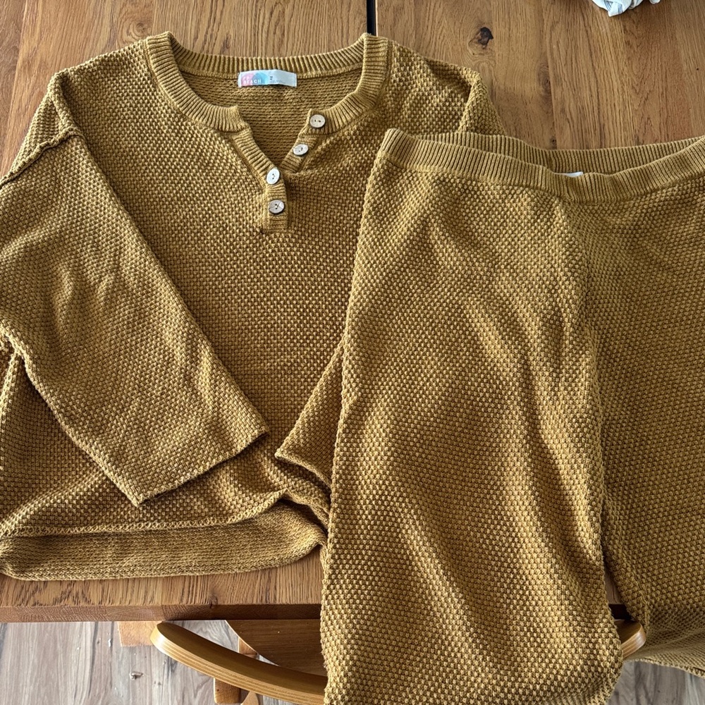 Free People Beach Mustard Knit Sweater and Pants Set